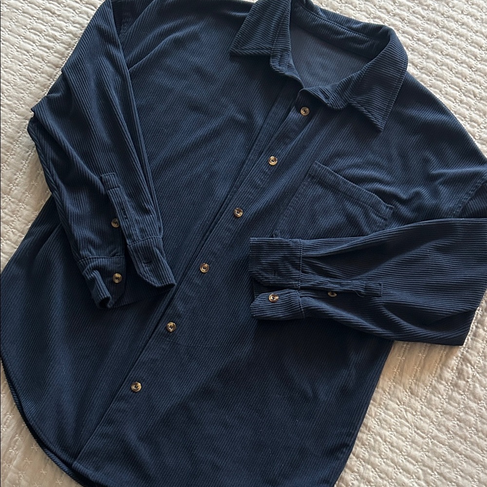 Corduroy Navy Long-Sleeve Button-Up Shirt